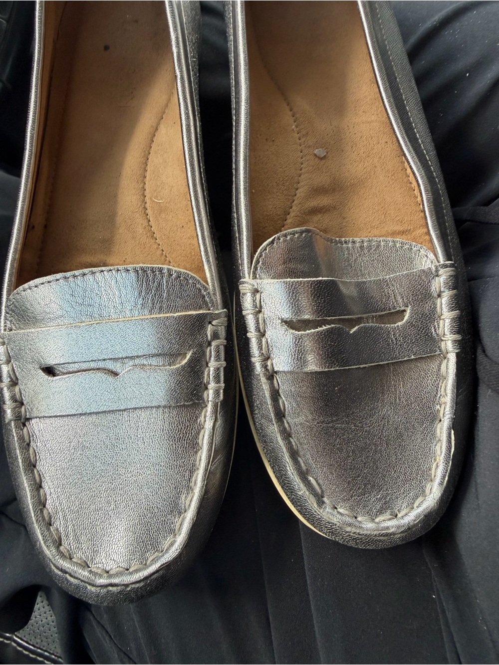 Ralph Lauren Metallic Silver Leather Penny Loafers